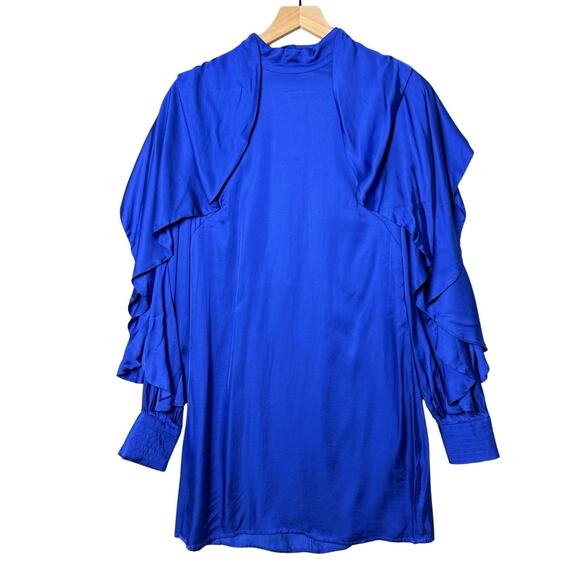FARM Rio Dresses & Skirts - Farm Rio Mini Dress Bright Blue Open Back Ruffled Long Sleeve Women’s M
